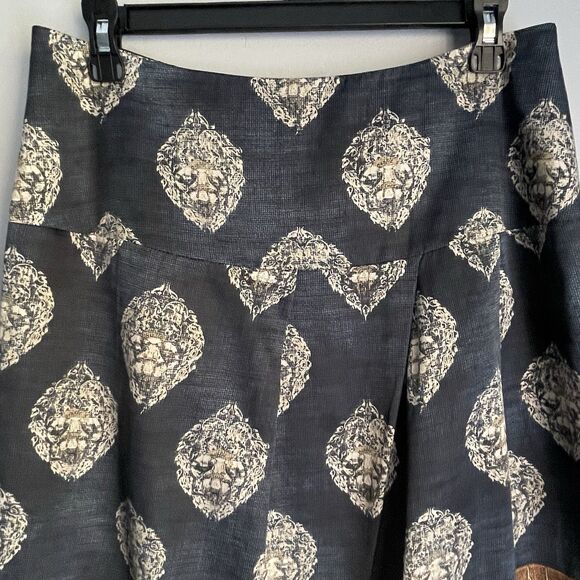 PAUW Amsterdam Silk Pleated Skirt Size 2 US 8 Blue Brown Baroque Pattern Luxury - Picture 4 of 12